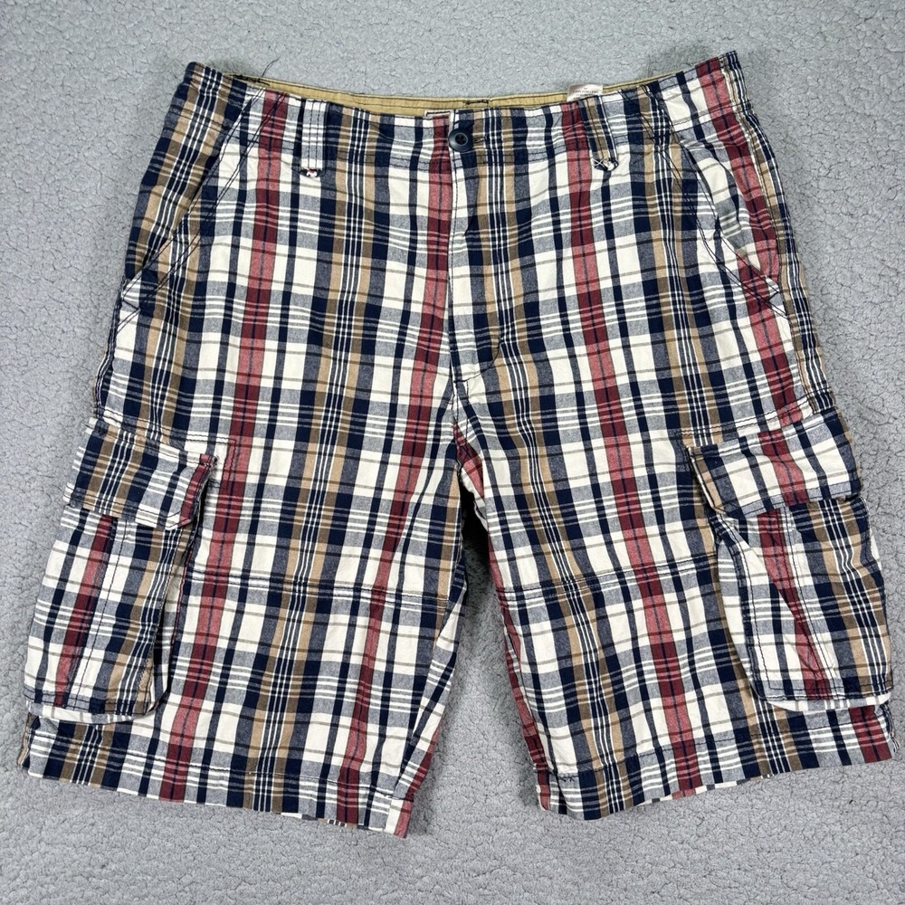 VTG No Boundaries Patchwork Madras Shorts Mens 38 Plaid Preppy Old Money Bermuda